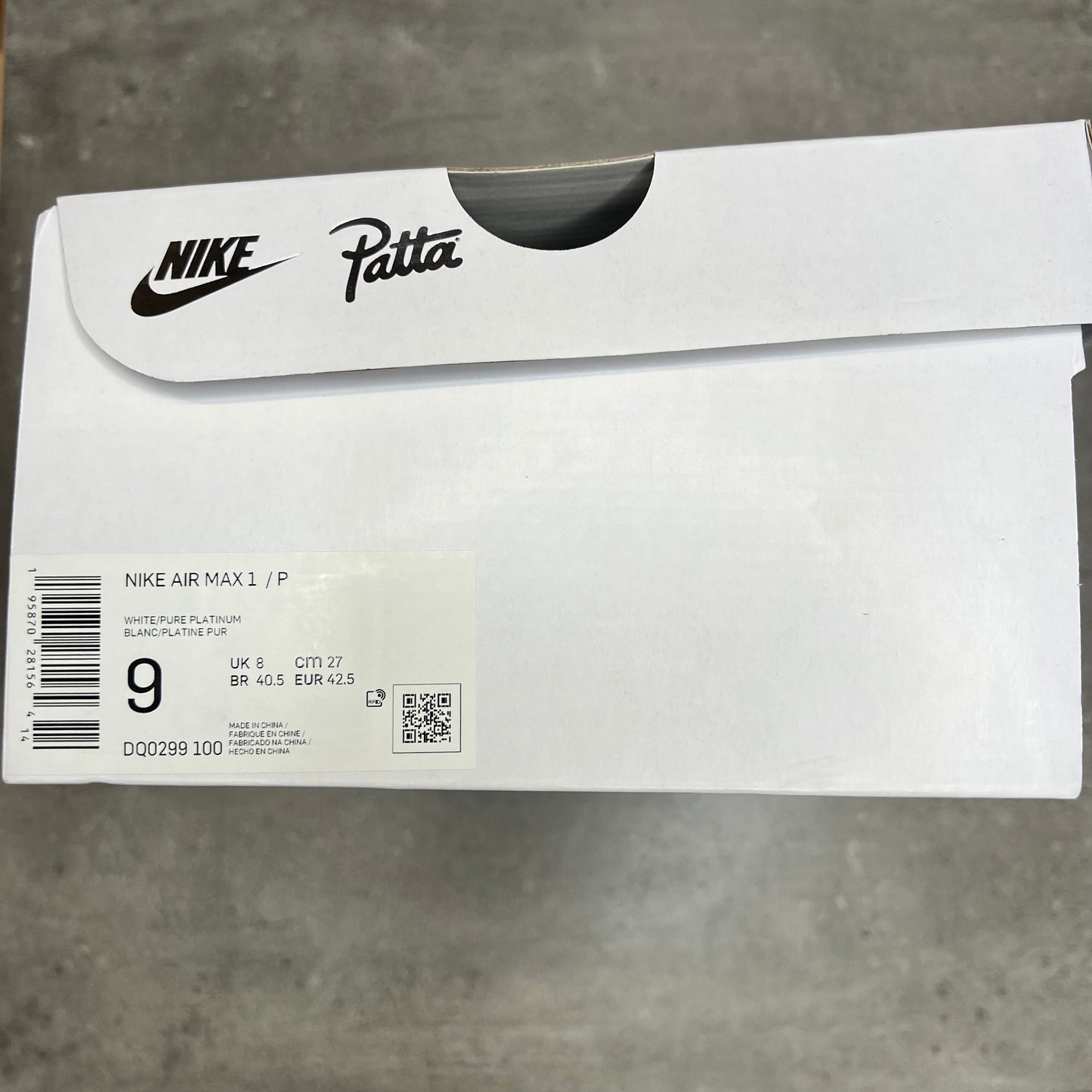 Air Max 1 Patta White (42.5EU)