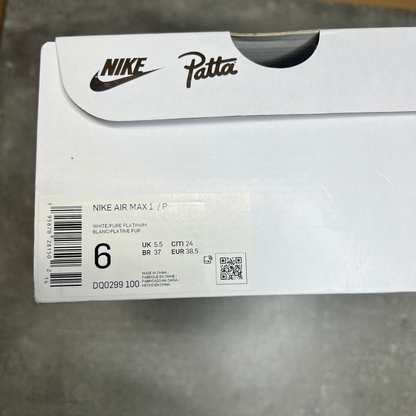 Air Max 1 Patta White (38.5EU)